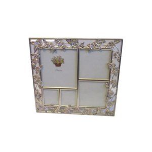 *Amora Picture Photo Frame Subtle Rose Vine Design Gold Tone Metal Multi-Image